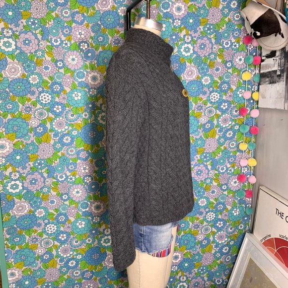 Shannon Woolen Mills Grey Merino Woo lAran Fisherman Cardigan Size:M - Picture 3 of 12